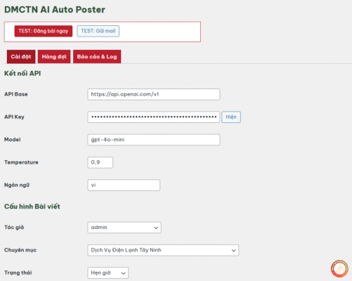 Plugin DMCTN AI Auto Poster – Nuôi site tự động bằng AI (TẠO BỞI BÙI VĂN TĨNH)